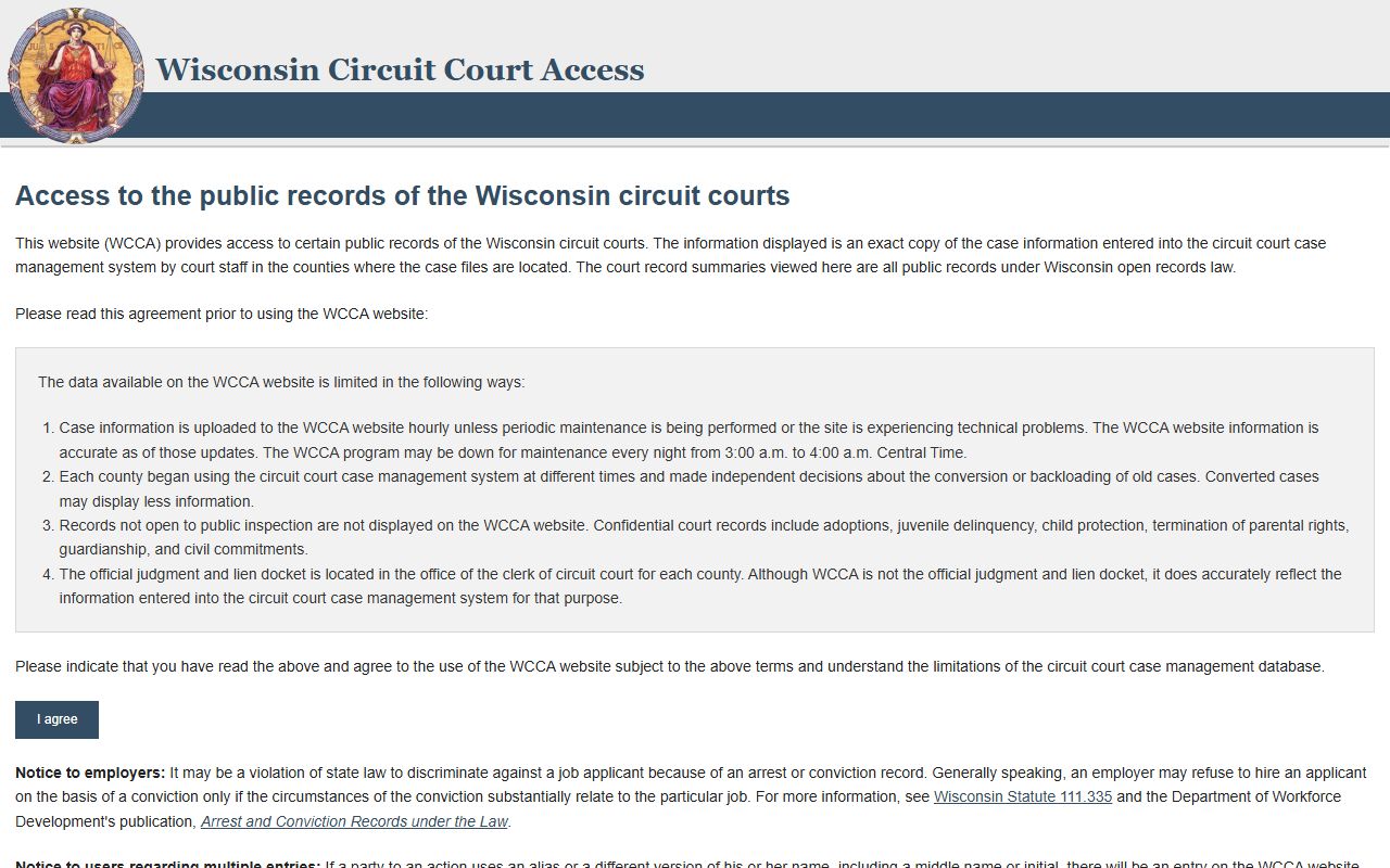 Wisconsin People Search CCAP main portal